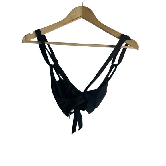 Becca Color Code Elaine Black Split Strap Tie Back Bikini Swimsuit Top Size M - Picture 7 of 9
